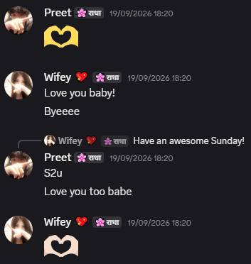 Chat saying love you baby and have an awesome Sunday